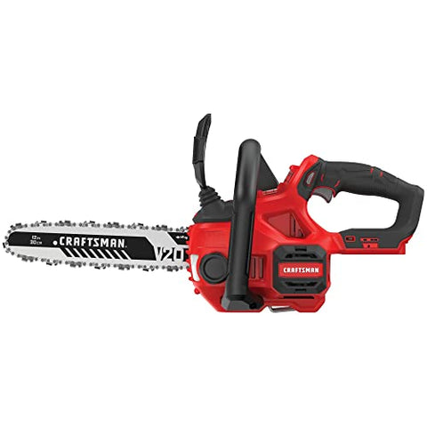 Craftsman V20 mini chainsaw with 12-inch bar for precise cuts in small yards.
