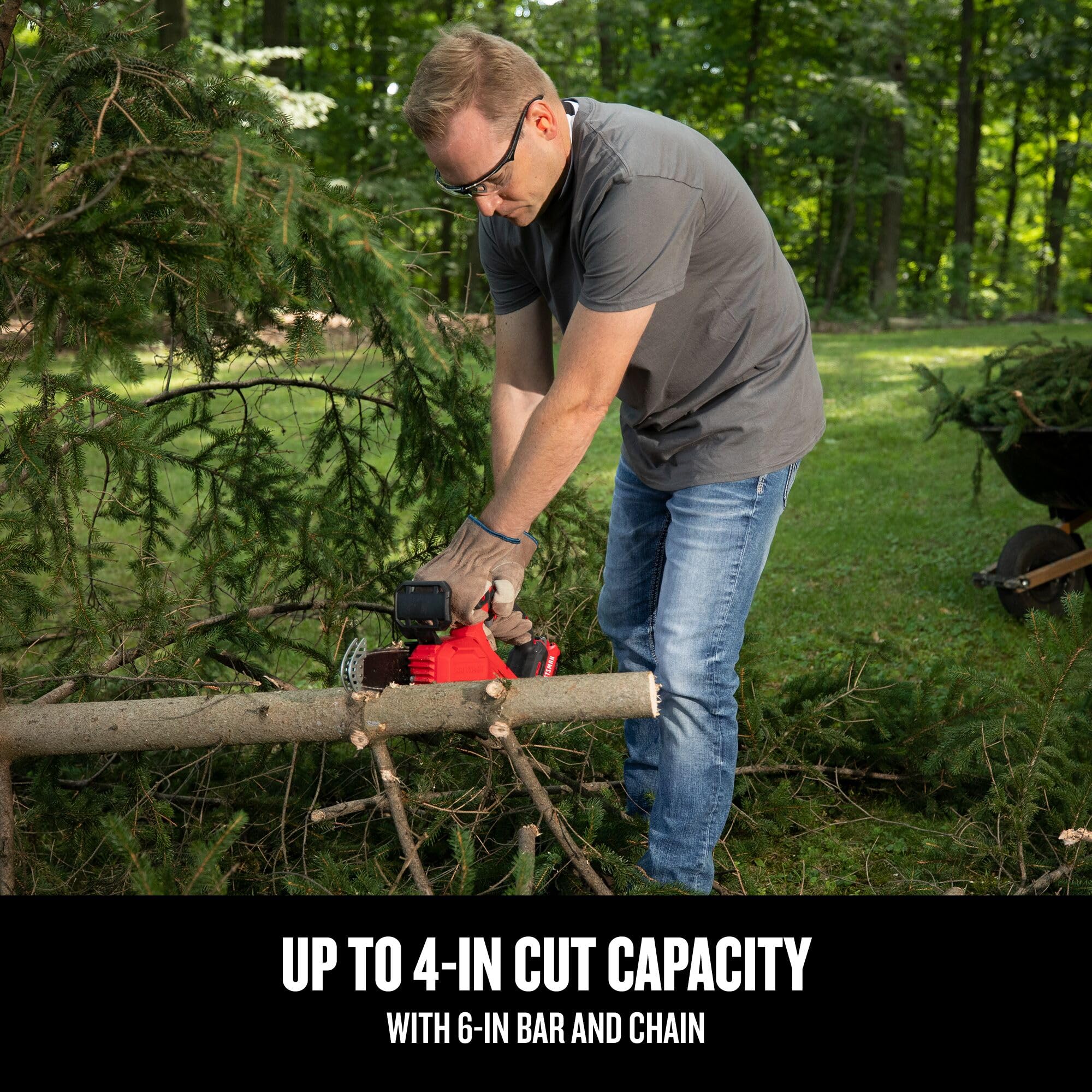 Compact, lightweight CRAFTSMAN V20 Mini Chainsaw design for easy maneuverability