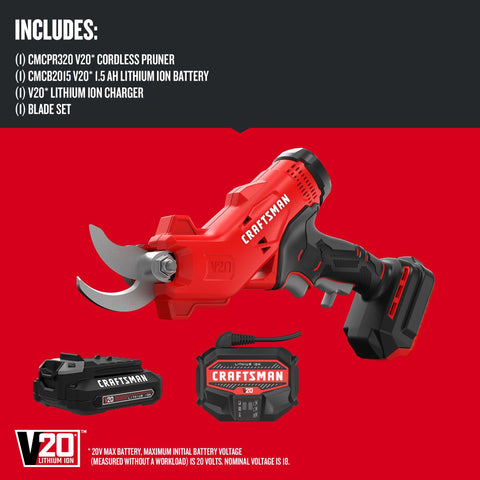 CRAFTSMAN V20 one-and-a-quarter-inch cut capacity demonstrates branch size handling.
