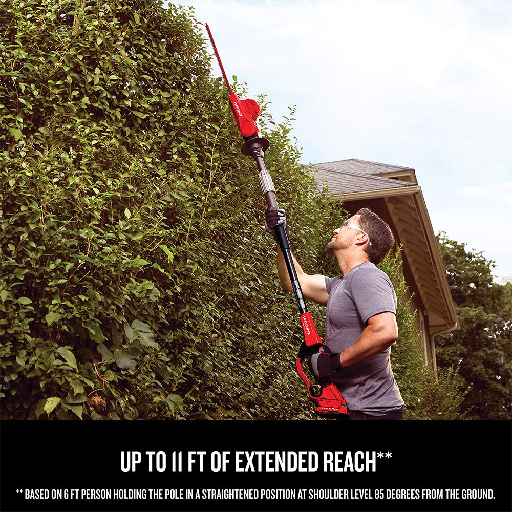 Craftsman V20 pole hedge trimmer padded grip for comfortable trimming sessions.