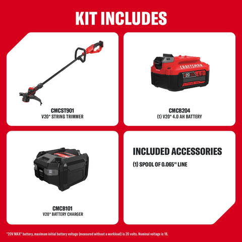 Craftsman V20 weed wacker with 13-inch cut swath for faster edging