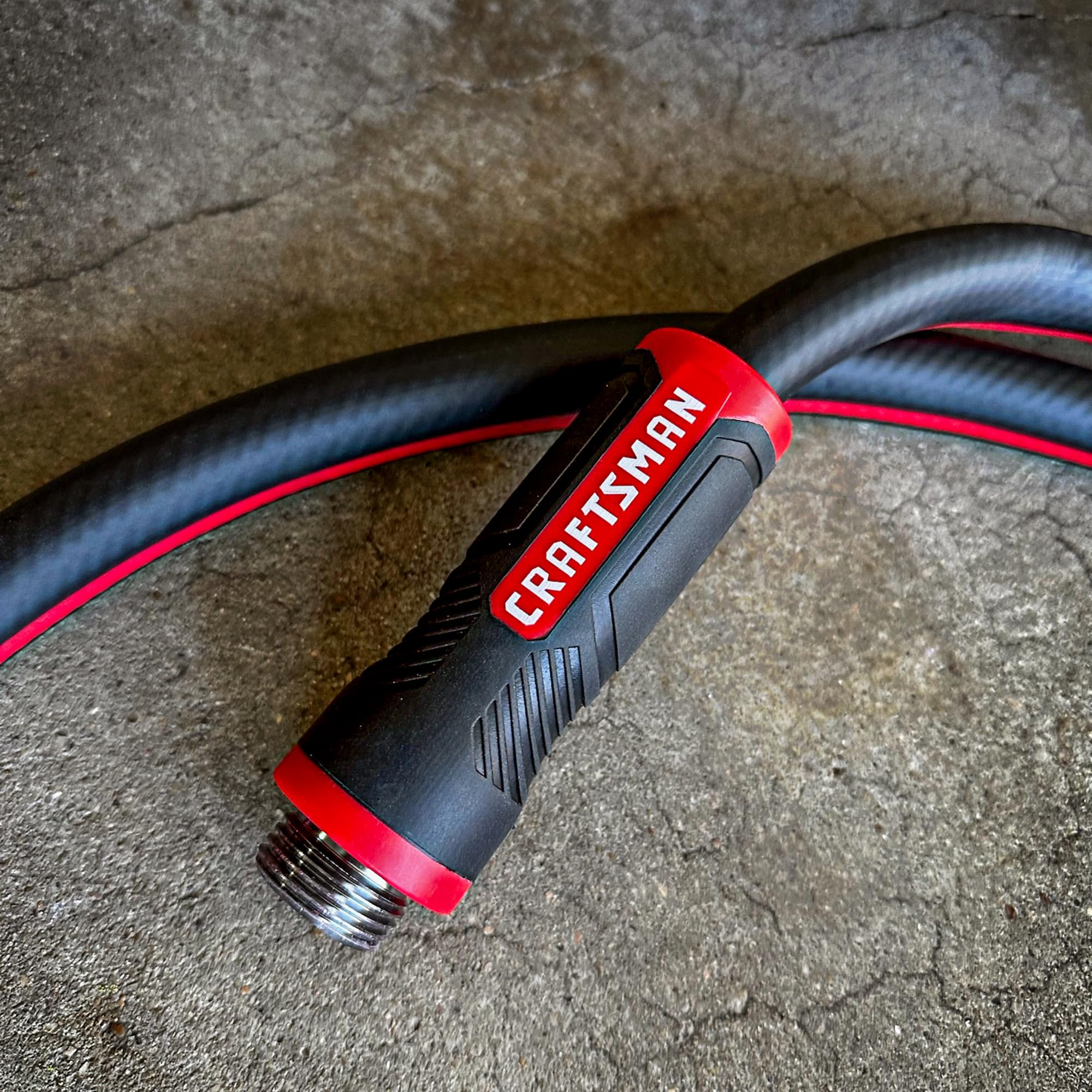 Craftsman hose coiled neatly for easy storage and transport.