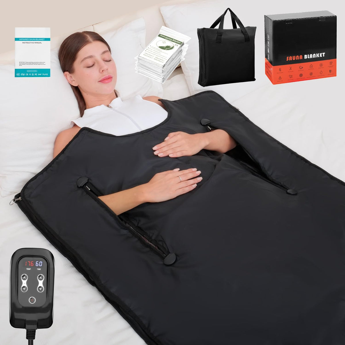 Cransidium infrared sauna blanket in folded portable design for easy storage and on-the-go wellness.