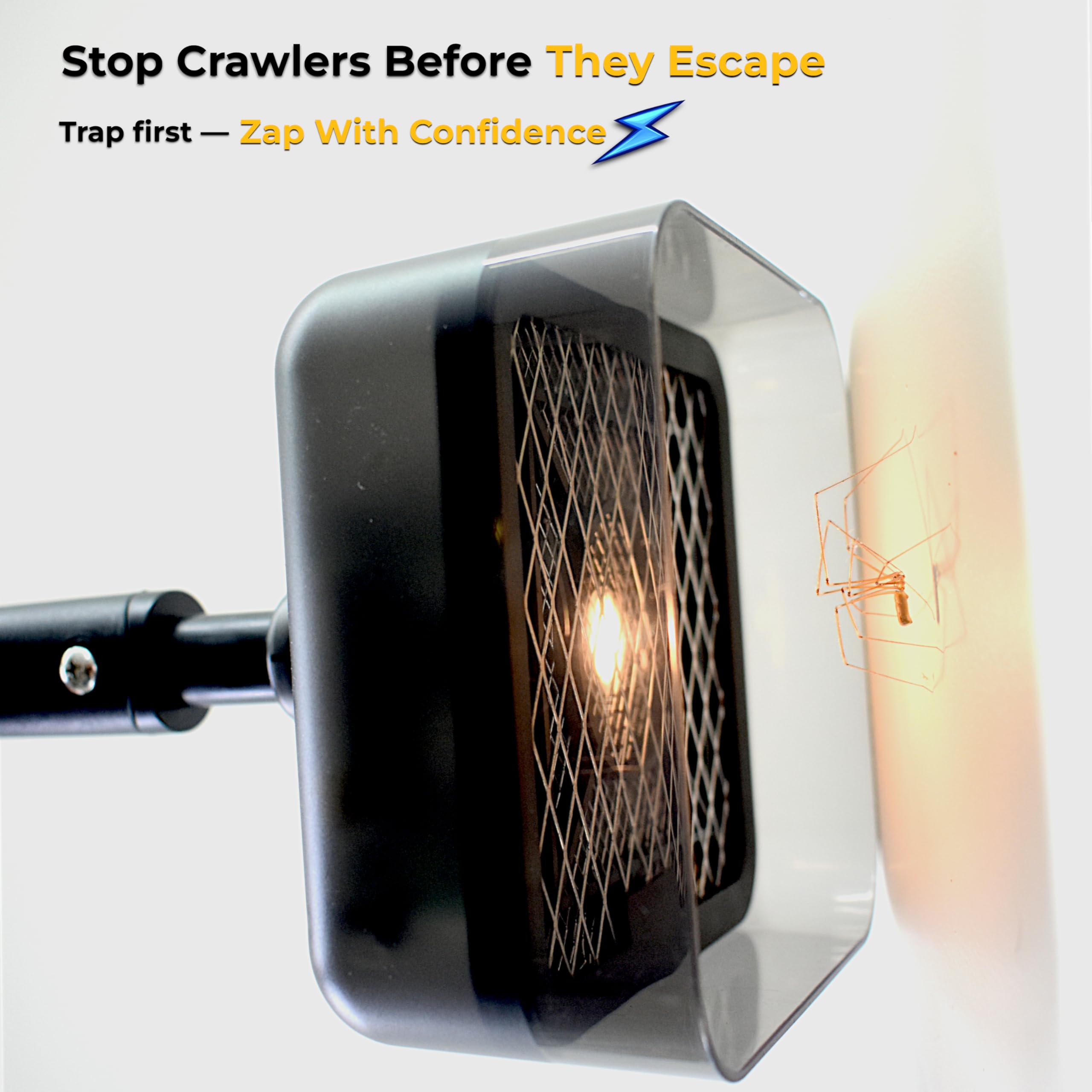 Crawler Buster extendable handle reaches high ceilings safely.