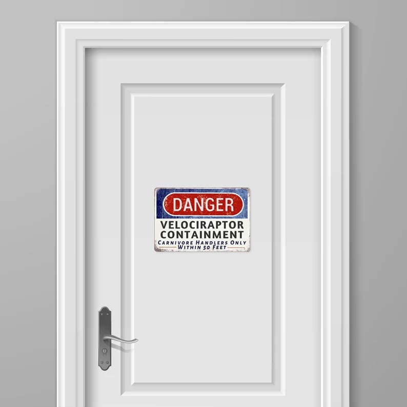 CrazySign danger velociraptor sign retro-style print for nostalgic decor
