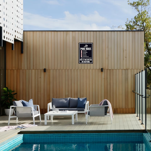 CrazySign outdoor pool-deck sign communicates clear rules for guests.