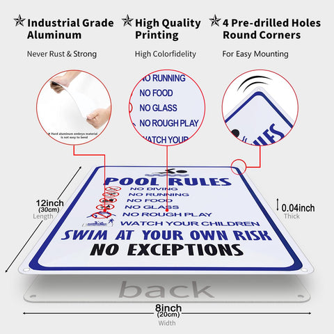 CrazySign tinplate safety sign durable and rustproof for outdoor pool, water park, or beach areas.