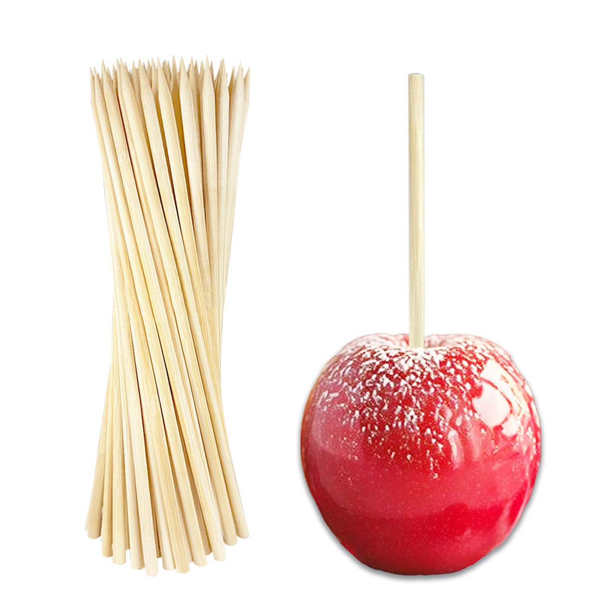 CrazyTerra Candy Apple Sticks 8-inch bamboo skewers for candy apples and caramel apples.