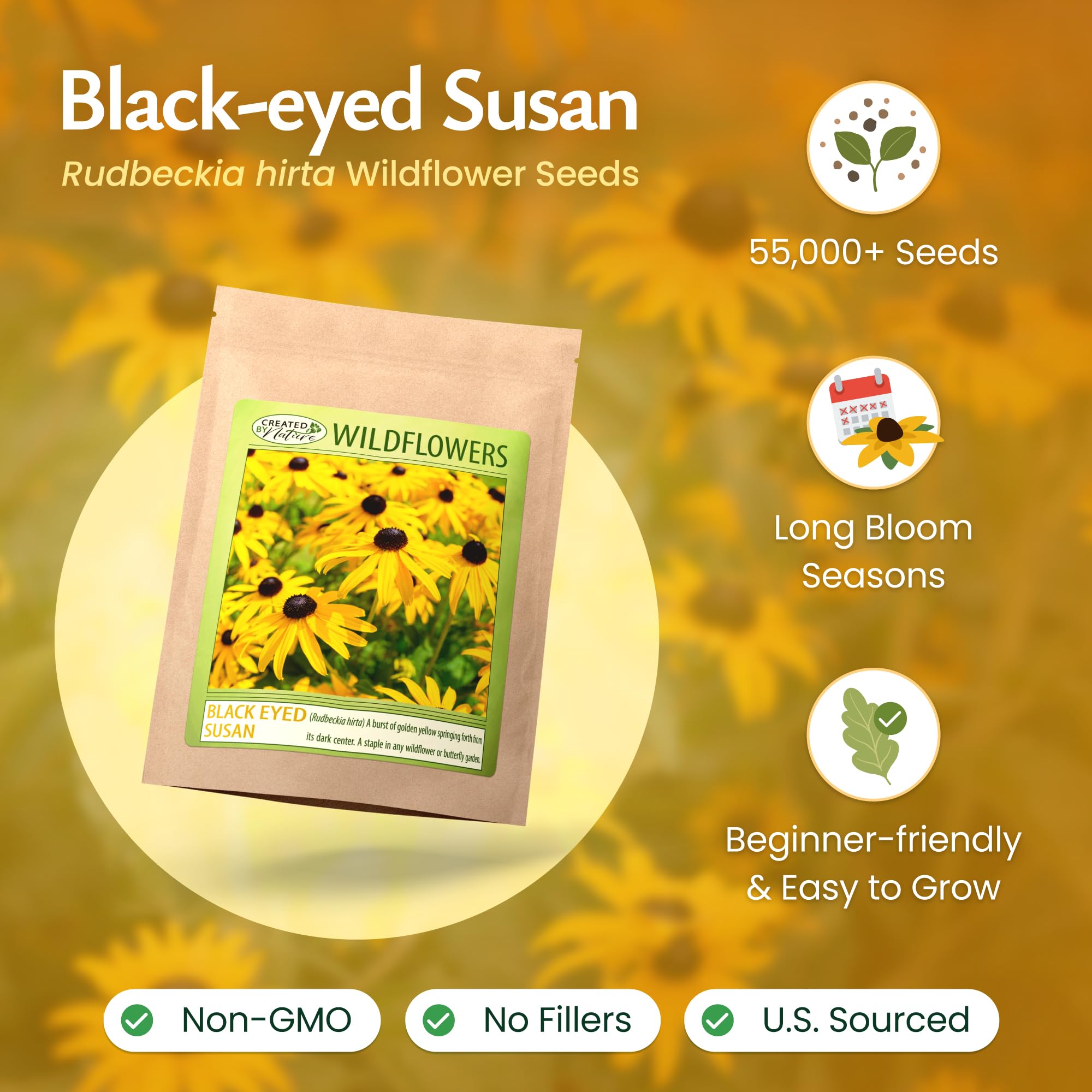 Created By Nature Black-Eyed Susan close-up of vibrant yellow flowers.