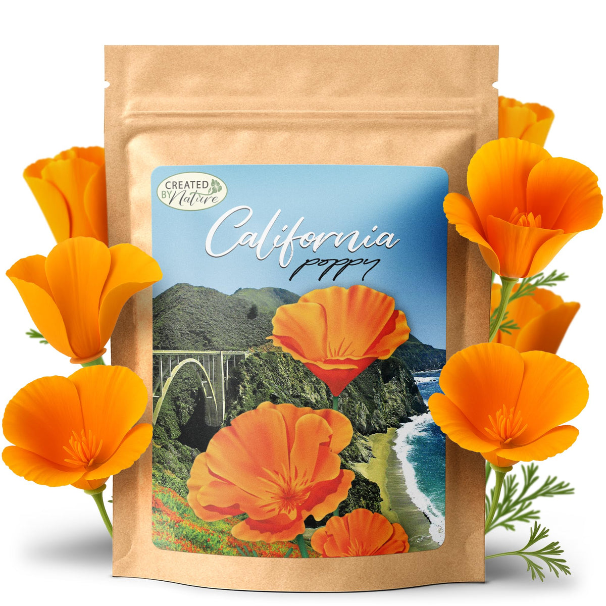 Created By Nature California poppy seeds bag ready for sunny bed planting