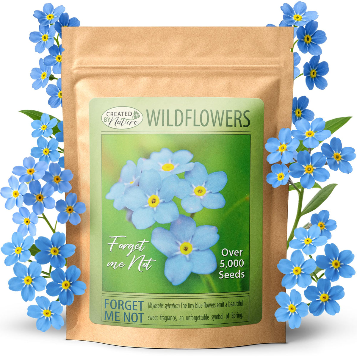 Created By Nature Forget Me Not seeds offer blue blooms for borders that attract pollinators.