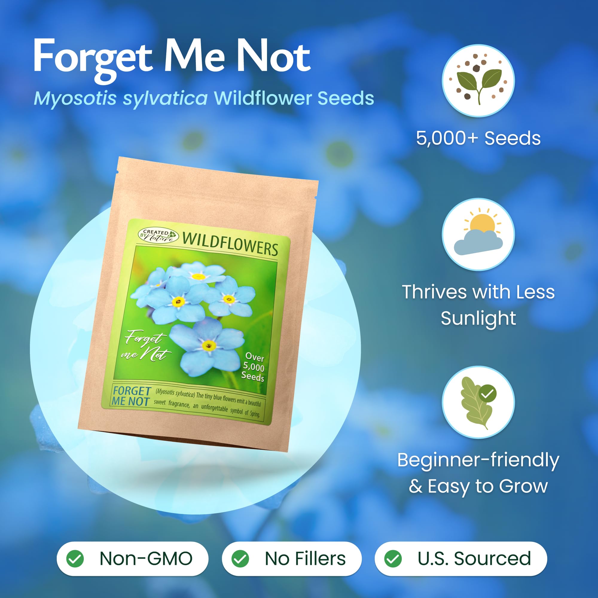 Created By Nature forget-me-not seeds sow directly outdoors for low-maintenance color.