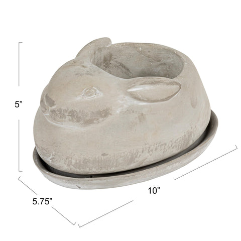 Creative Co-Op concrete rabbit planter close-up showing detailed texture.