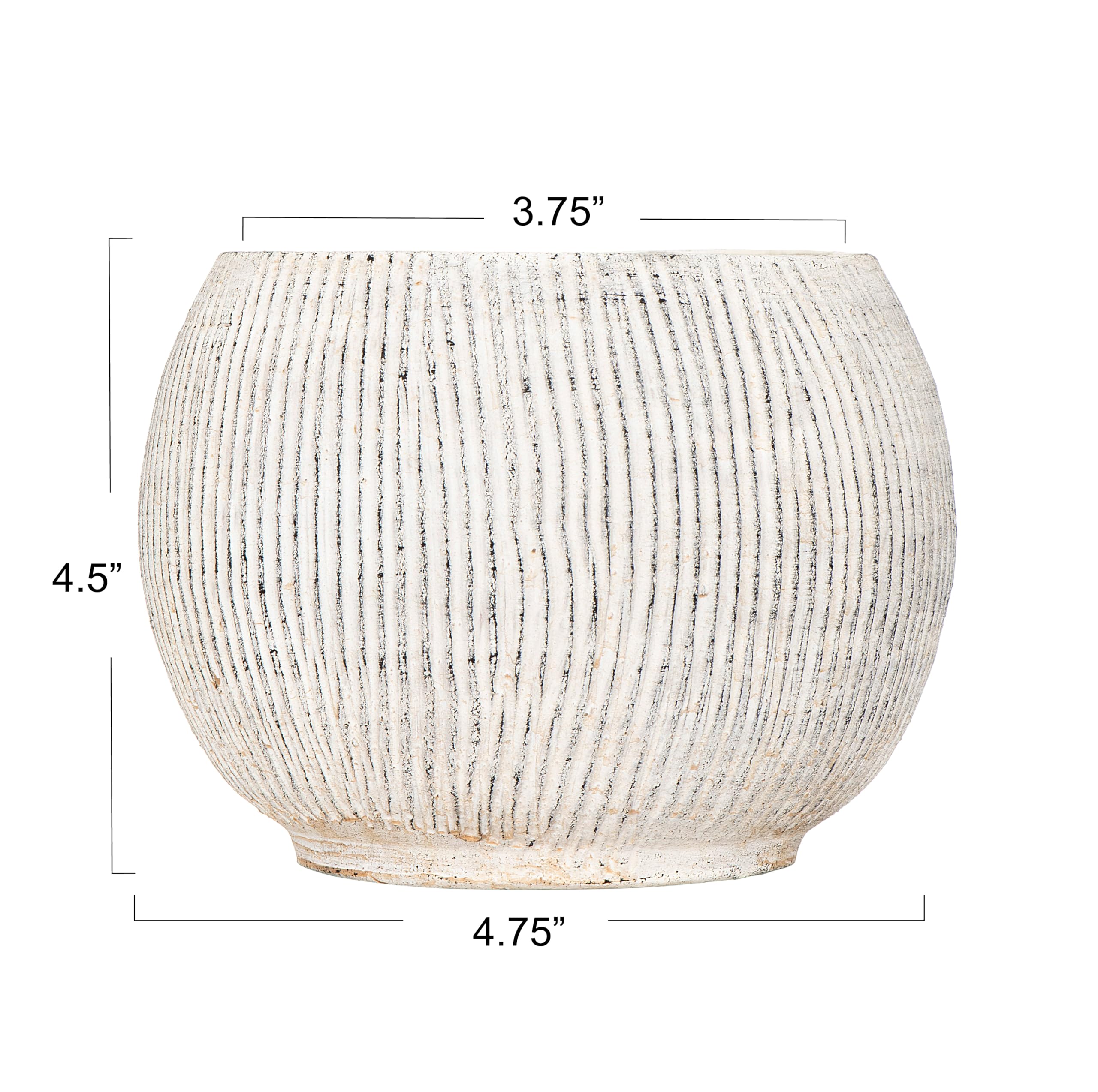 Creative Co-Op terracotta planter with ribbed texture adds tactile charm to a shelf