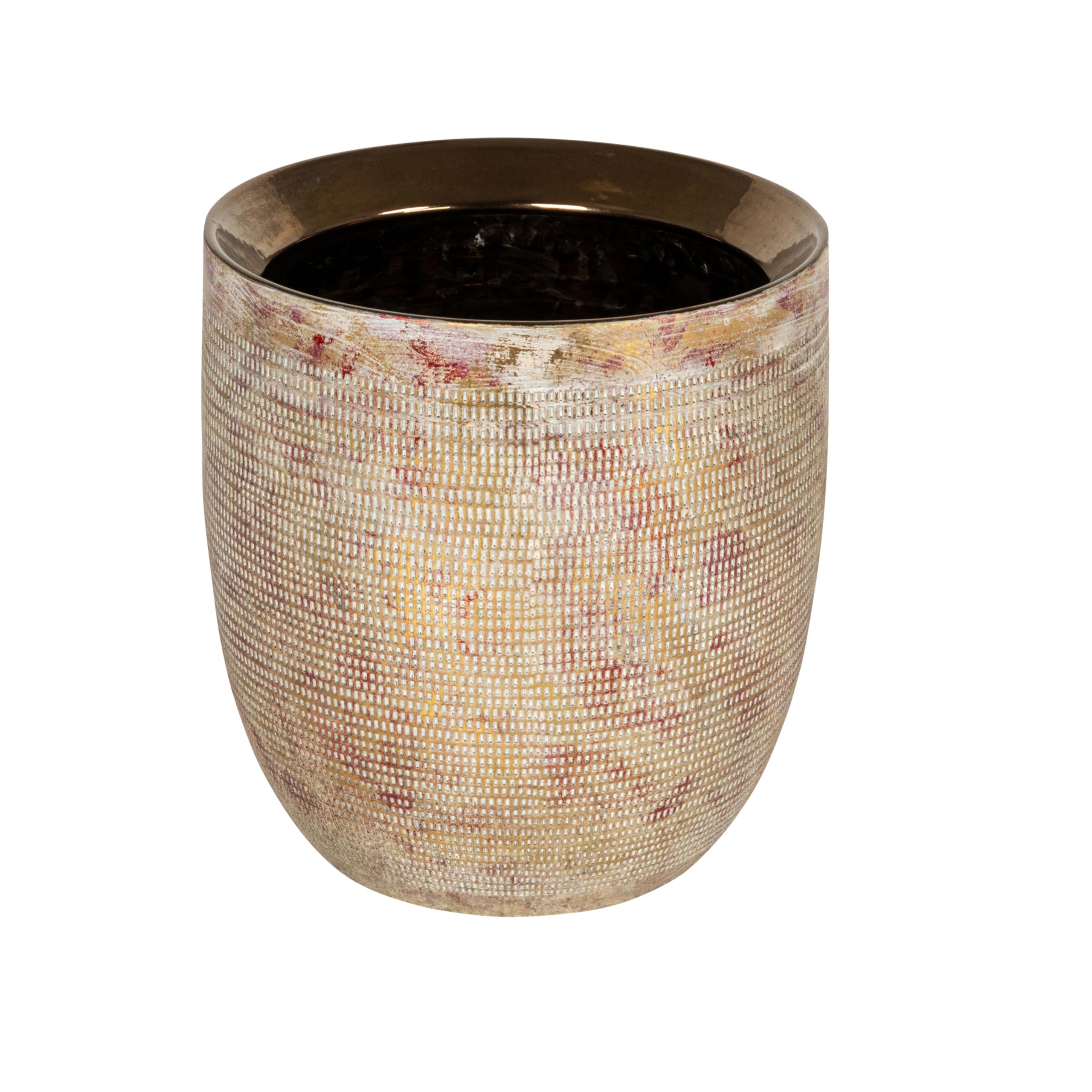 Creative Co-Op embossed textured stoneware planter with metallic gold accent for stylish greenery