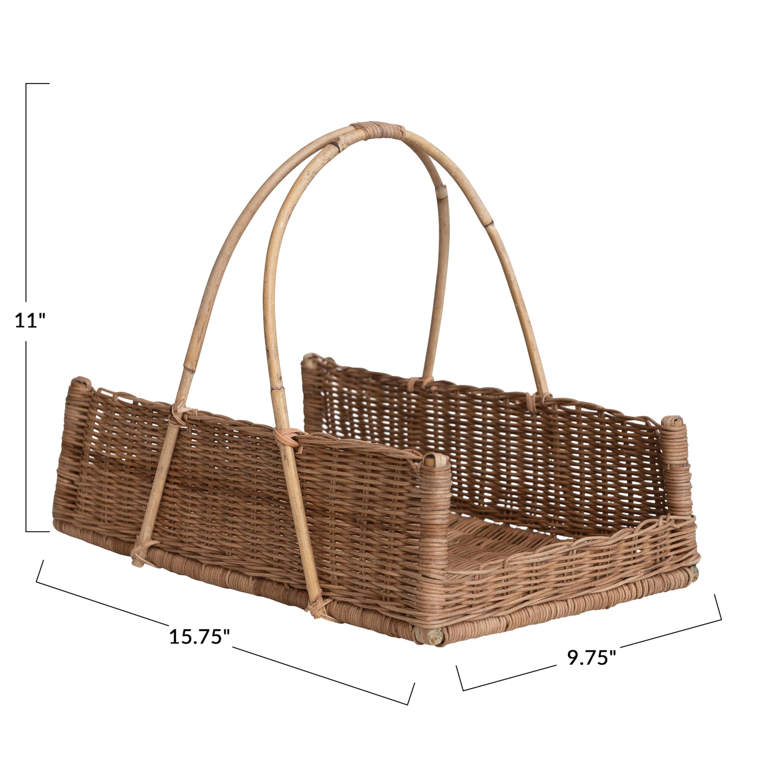 Creative Co-Op handwoven rattan basket with handle for plant display