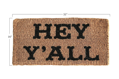 Creative Co-Op Hey Y'all Doormat indoor entryway with welcoming design.