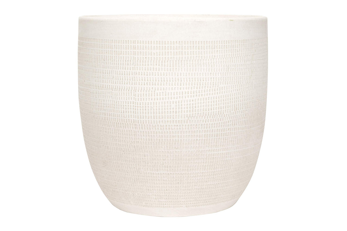 Creative Co-Op large stoneware planter with cheese cloth texture enhances boho greenery display