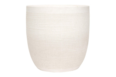 Creative Co-Op large stoneware planter with cheese cloth texture enhances boho greenery display