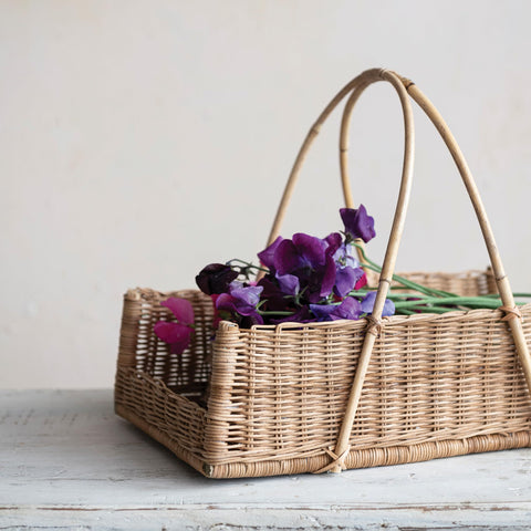 Creative Co-Op rattan basket used as a planter