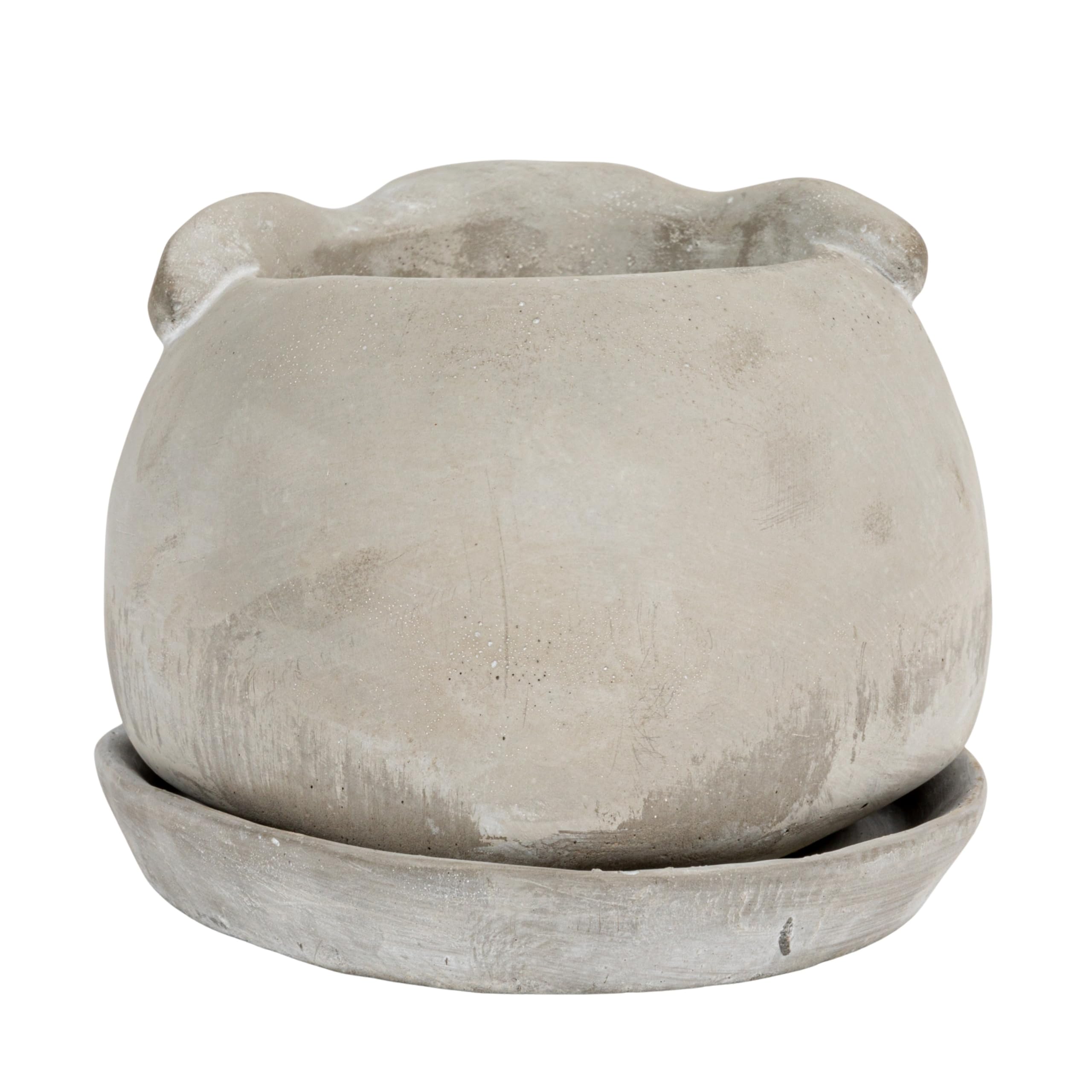 Creative Co-Op rustic farmhouse garden decor with concrete rabbit.