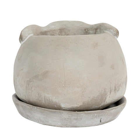 Creative Co-Op rustic farmhouse garden decor with concrete rabbit.