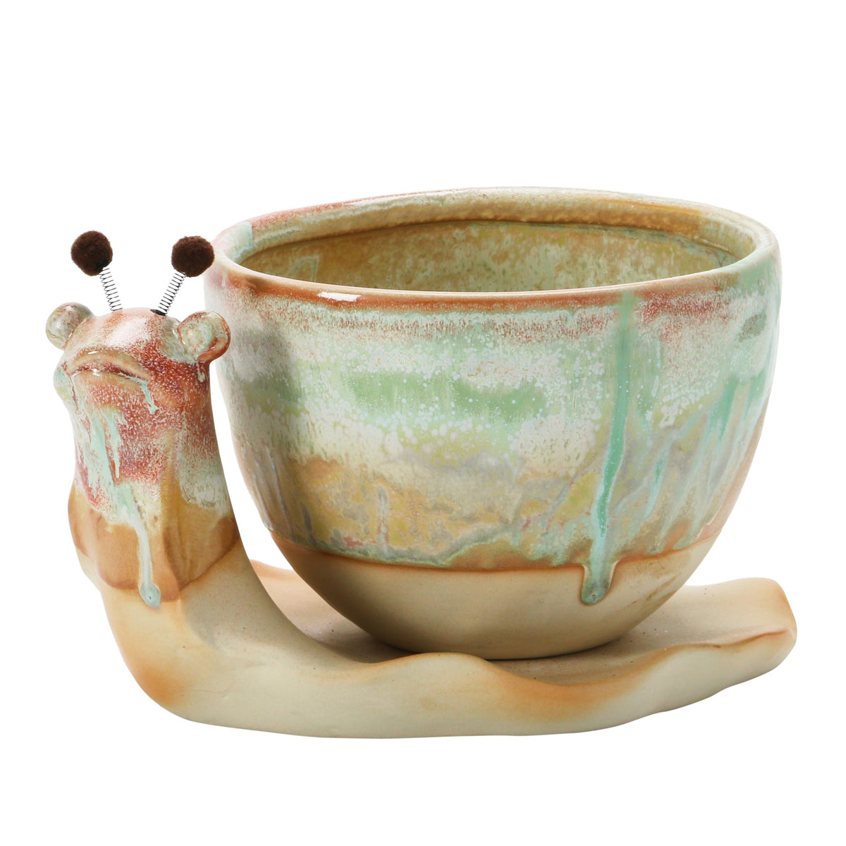 Creative Co-Op snail planter with base and saucer adds whimsy to garden décor
