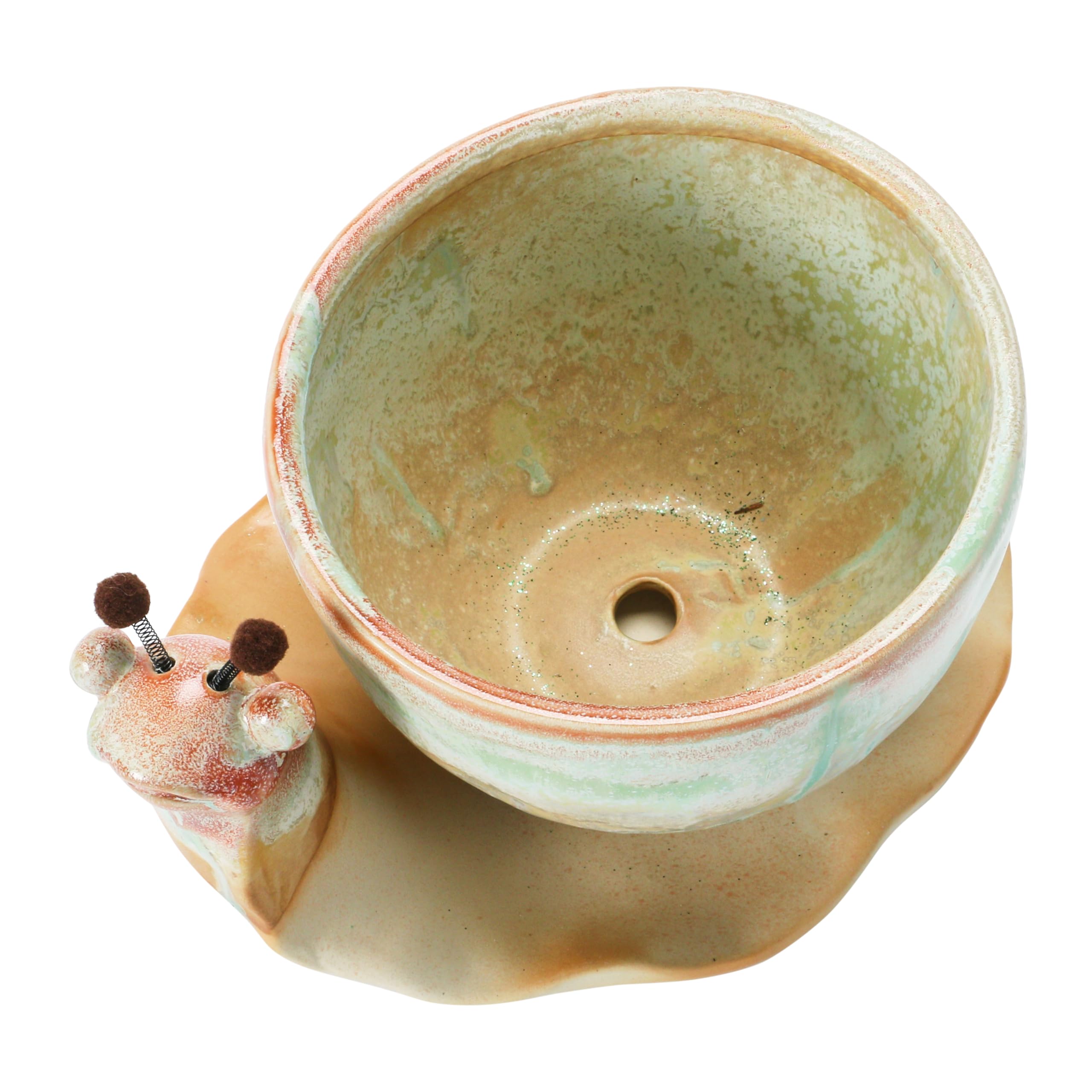 Set of two stoneware snail planters for versatile display