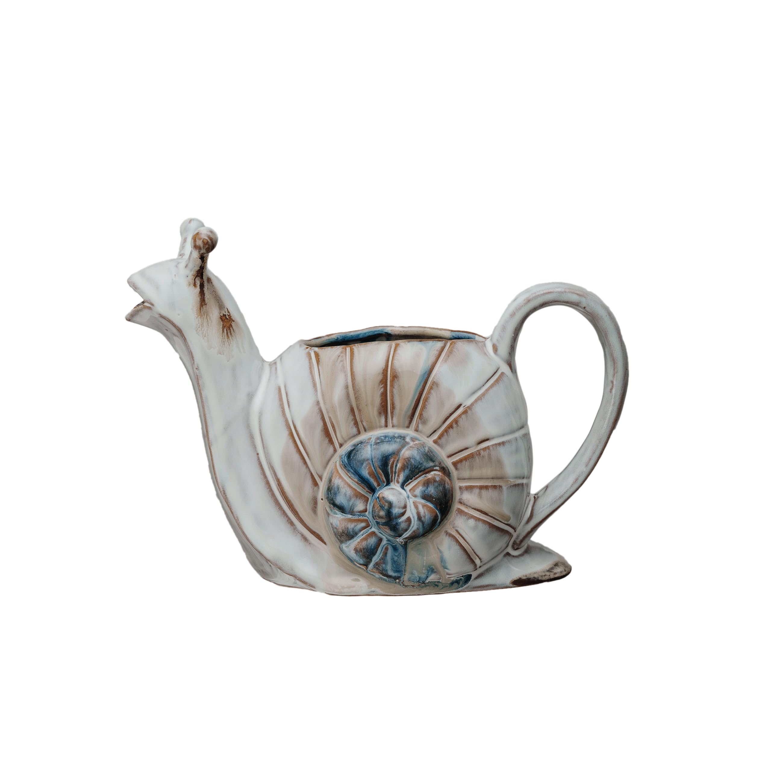 Creative Co-Op snail-shaped watering can pour for precise indoor plant care