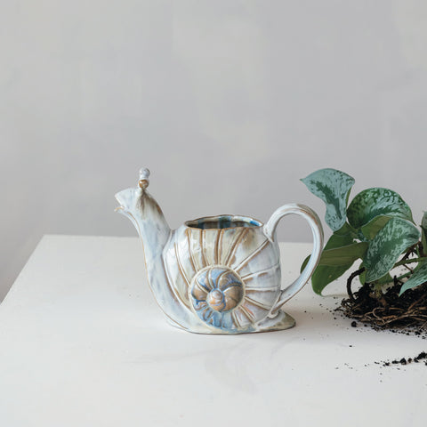 Creative Co-Op snail-shaped watering can with multicolor finish