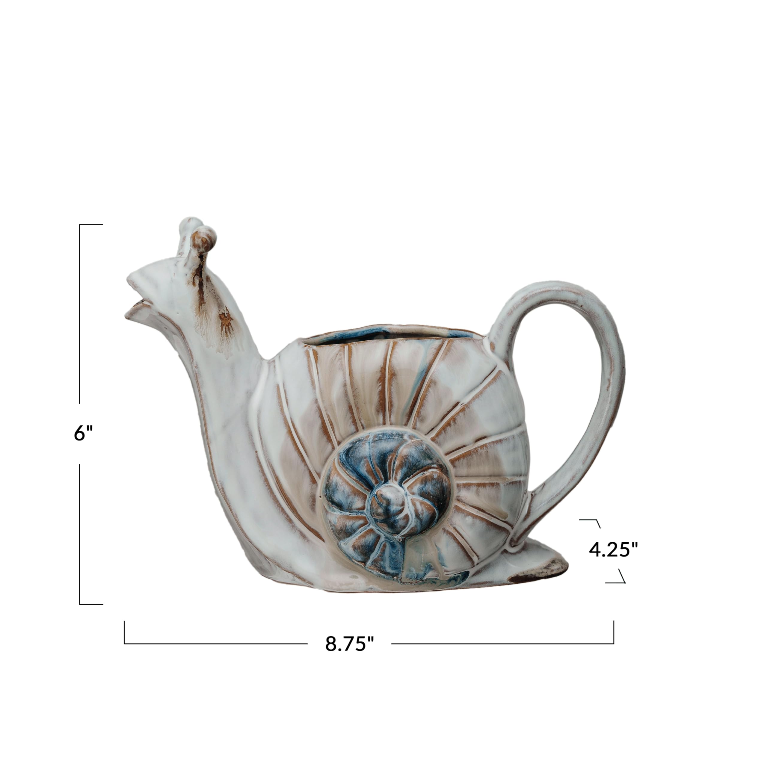 Creative Co-Op snail-shaped stoneware watering can highlighting sturdy construction