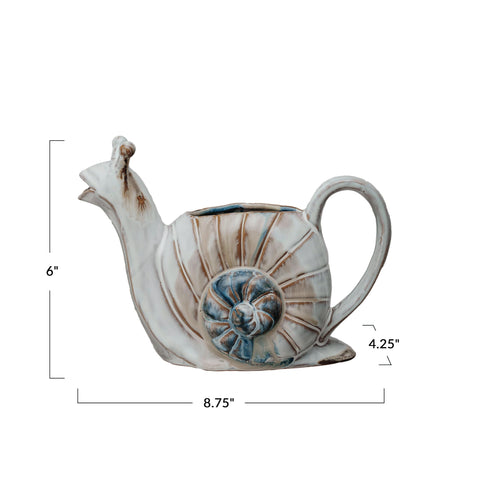 Creative Co-Op snail-shaped stoneware watering can highlighting sturdy construction