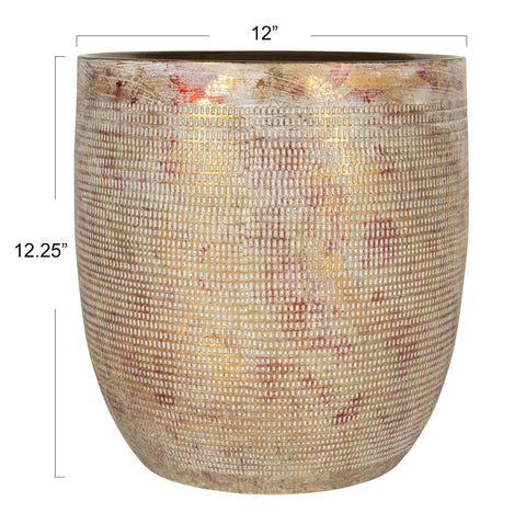 Creative Co-Op stoneware planter showing drainage hole and liner for easy plant care