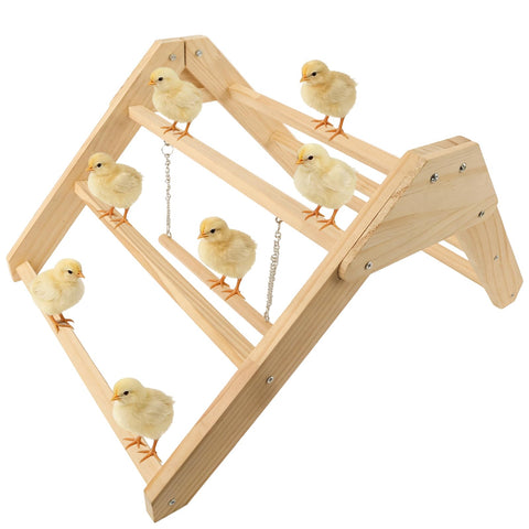 CREDAJUVEE chick perch with wooden-swing: stable roost for growing chicks.