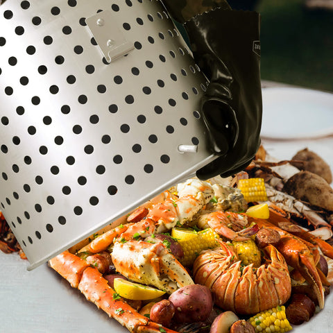 Creole Feast SBK0801 strainer basket keeps seafood contained while draining