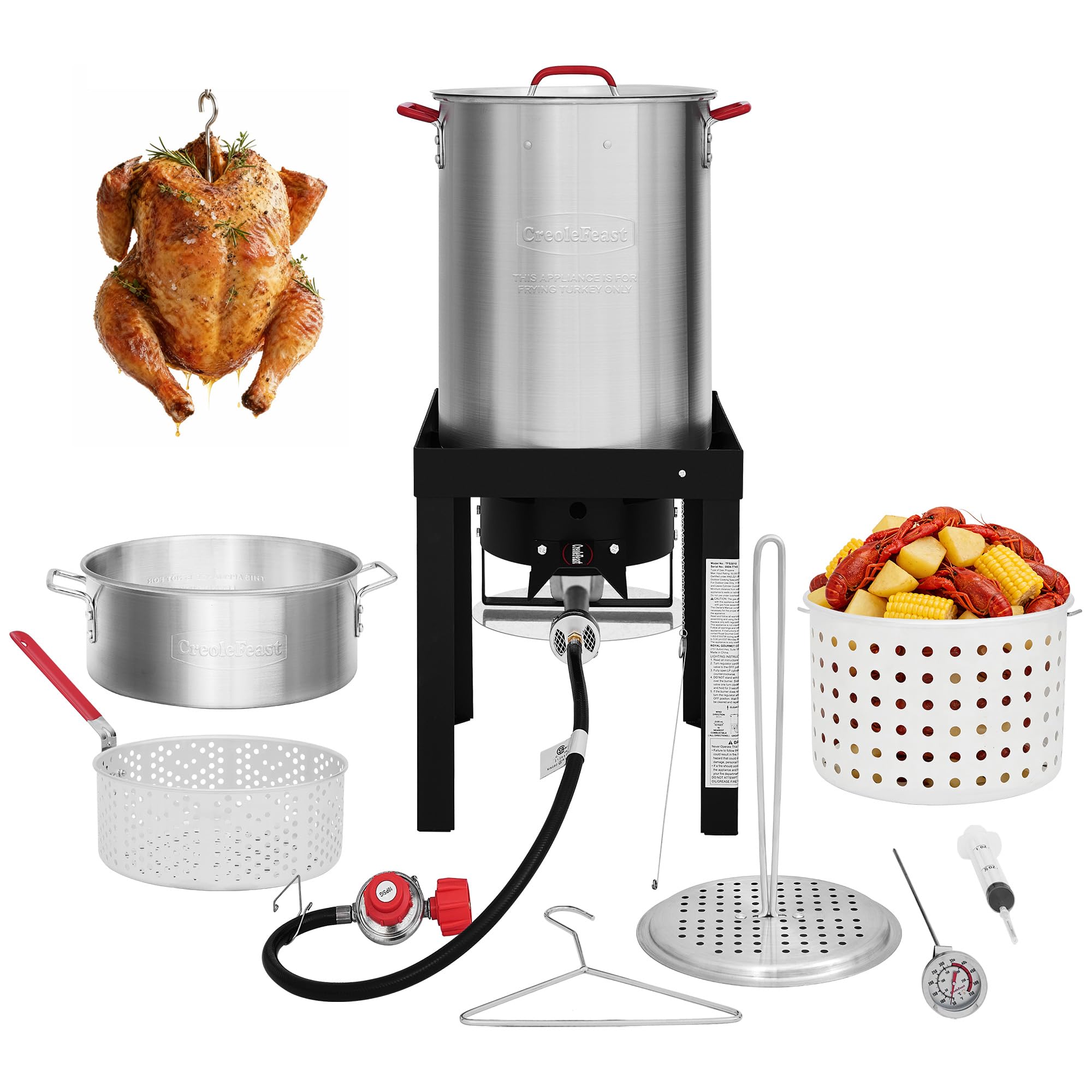 Creole Feast TFS3010 30 Qt turkey pot for outdoor frying and boiling.
