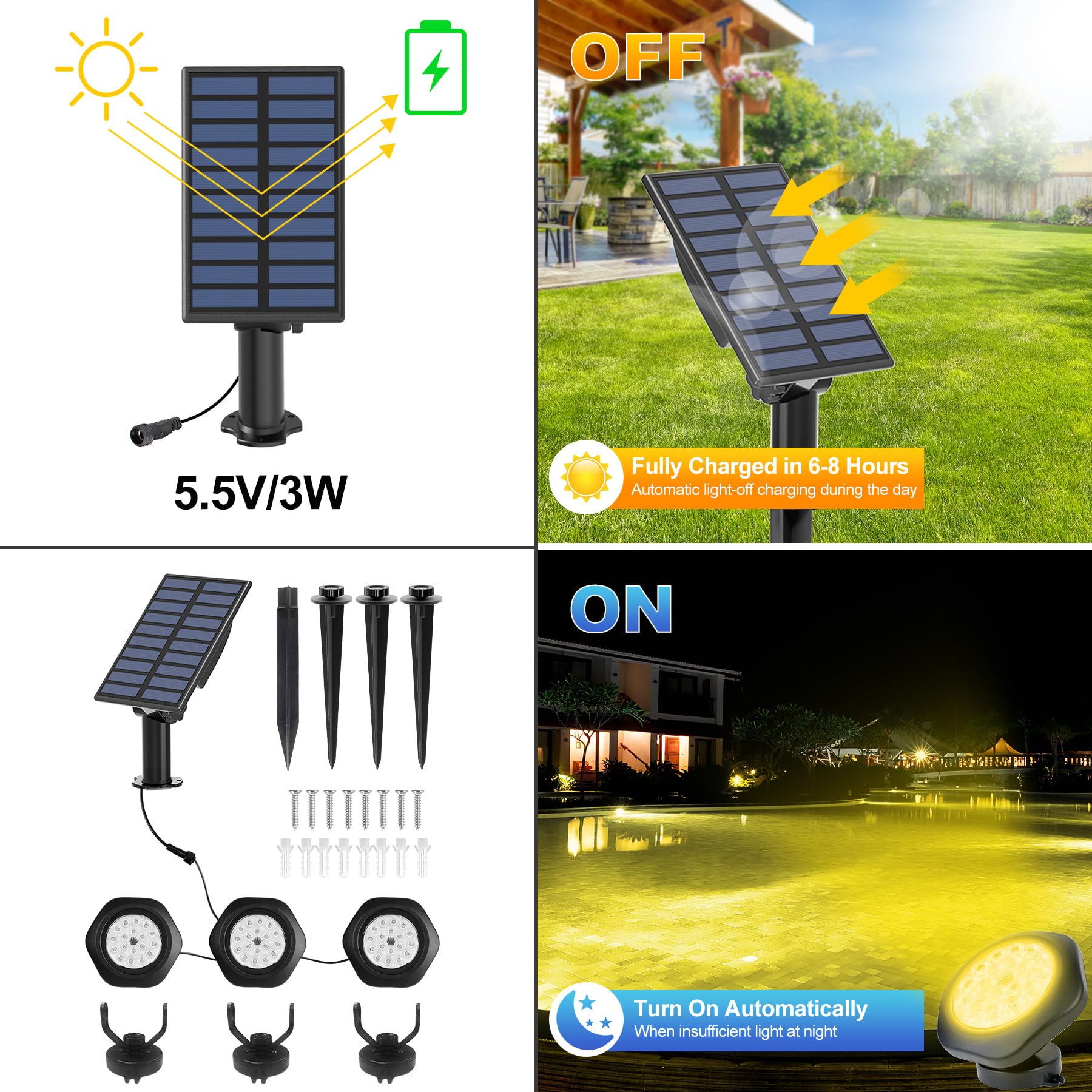 CREPOW solar panel and battery enable autonomous daytime charging and night lighting.