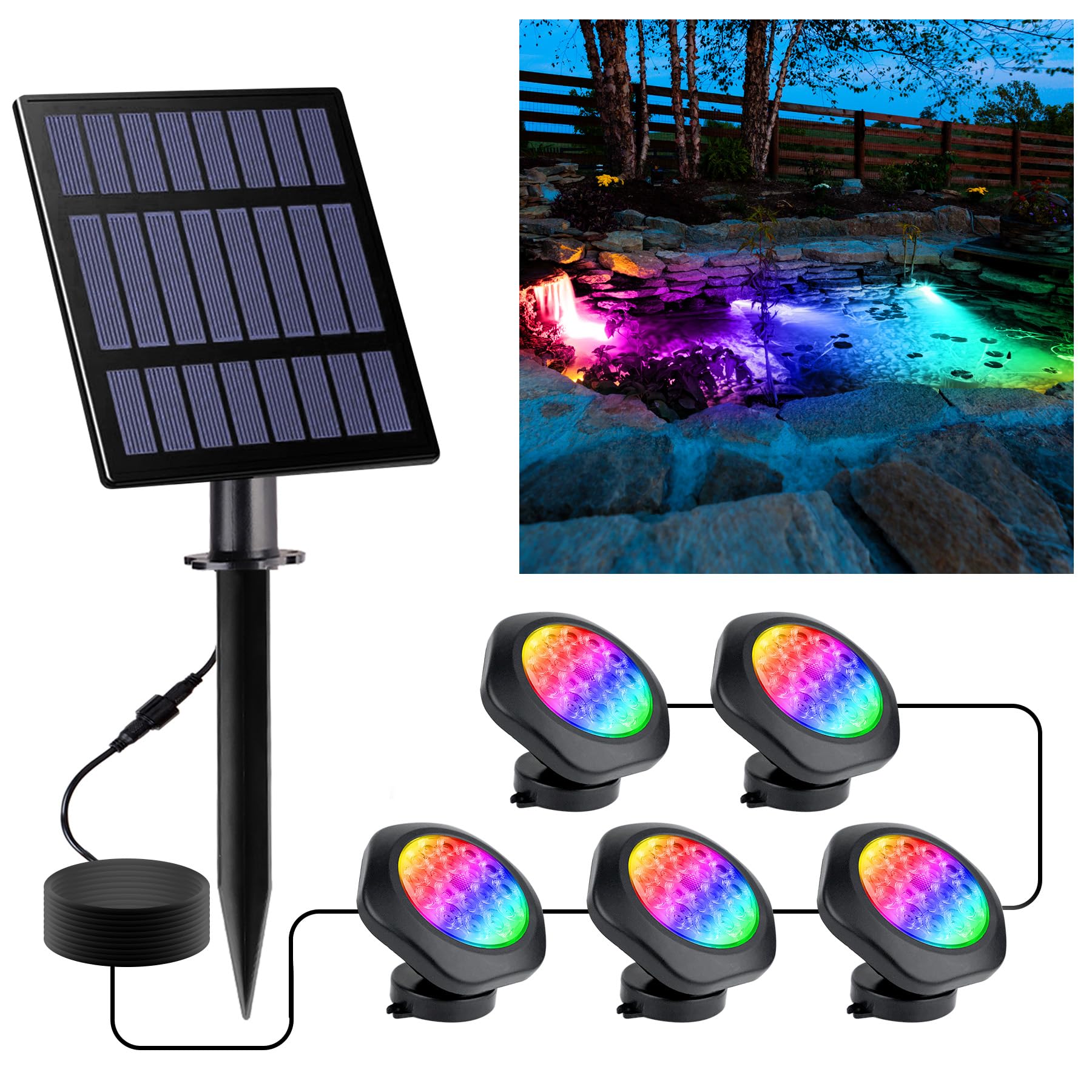 CREPOW solar pond lights with 18 LEDs deliver vibrant RGB illumination.