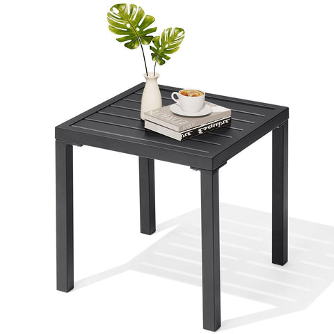 Crestlive Products outdoor side table in black square, front view, ideal for poolside use.