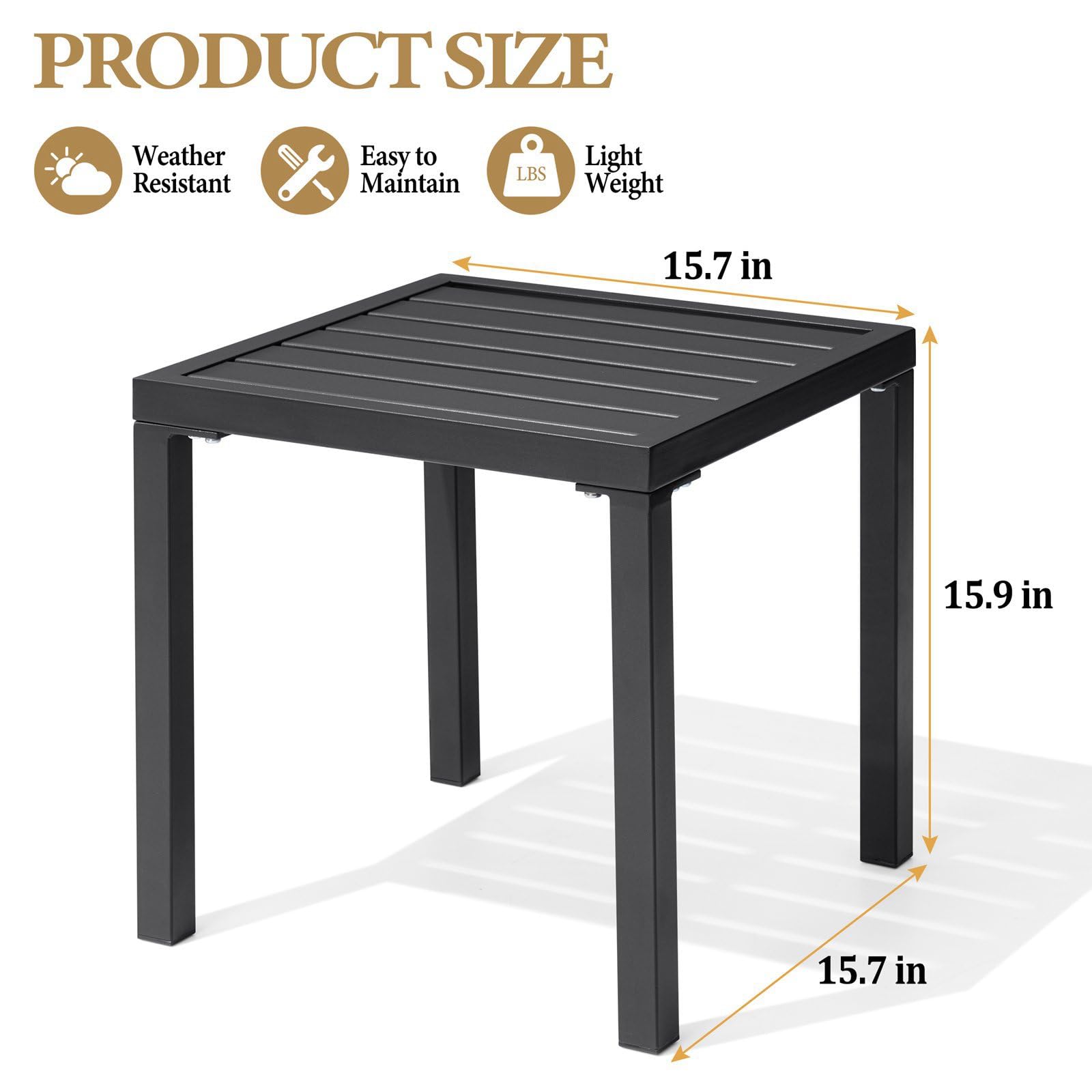 Crestlive outdoor side table on patio, weather-resistant black finish.