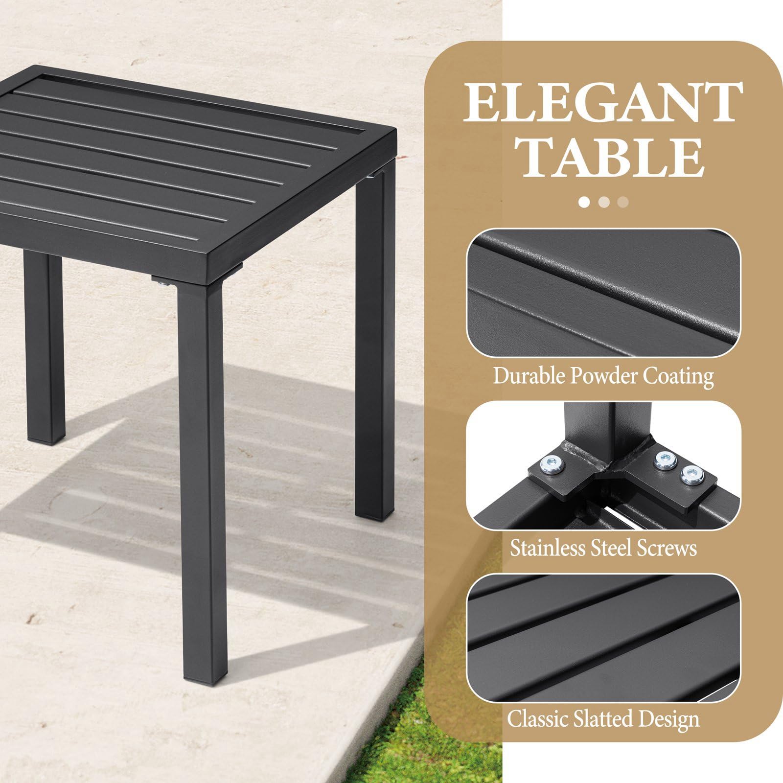 Crestlive table with adjustable feet stabilizes on uneven surfaces in outdoor setting.