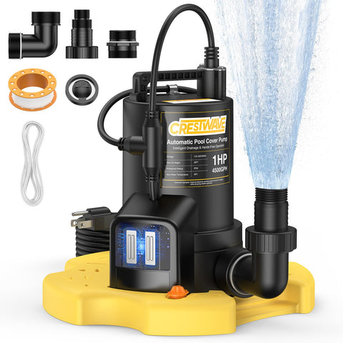 CRESTWAVE pool cover pump delivers up to 4500 GPH for fast water removal.