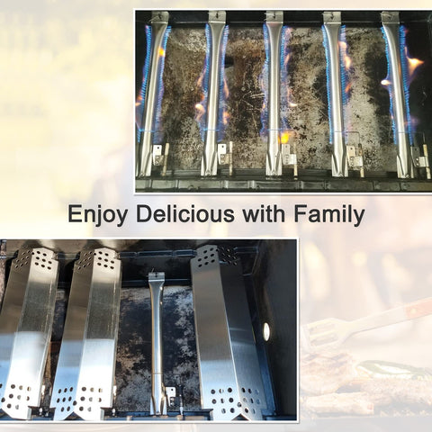 Criditpid stainless-steel burner tubes installed for improved heat distribution.