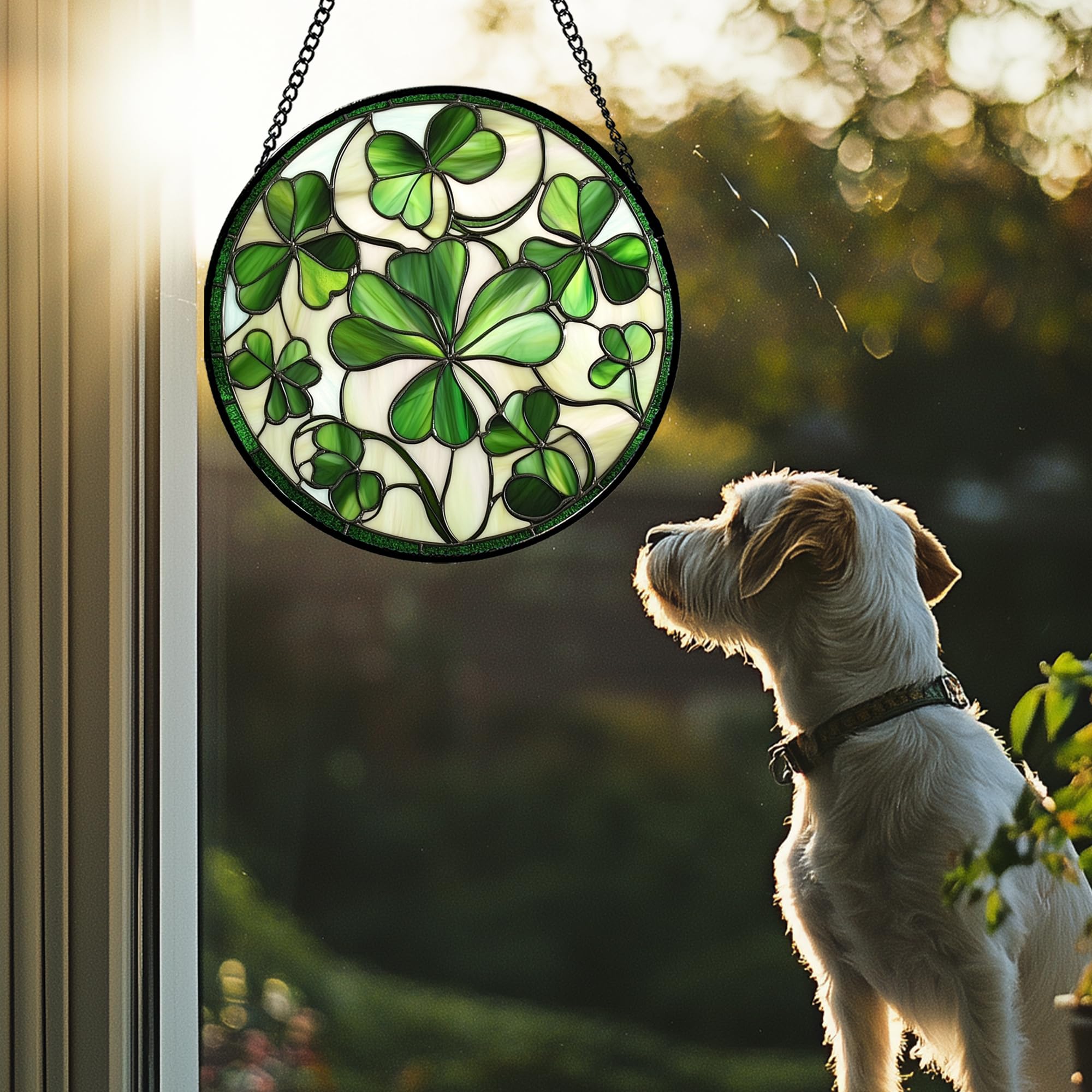 CRISGIF stained glass circular ornament filters sun for soft, pleasing illumination.