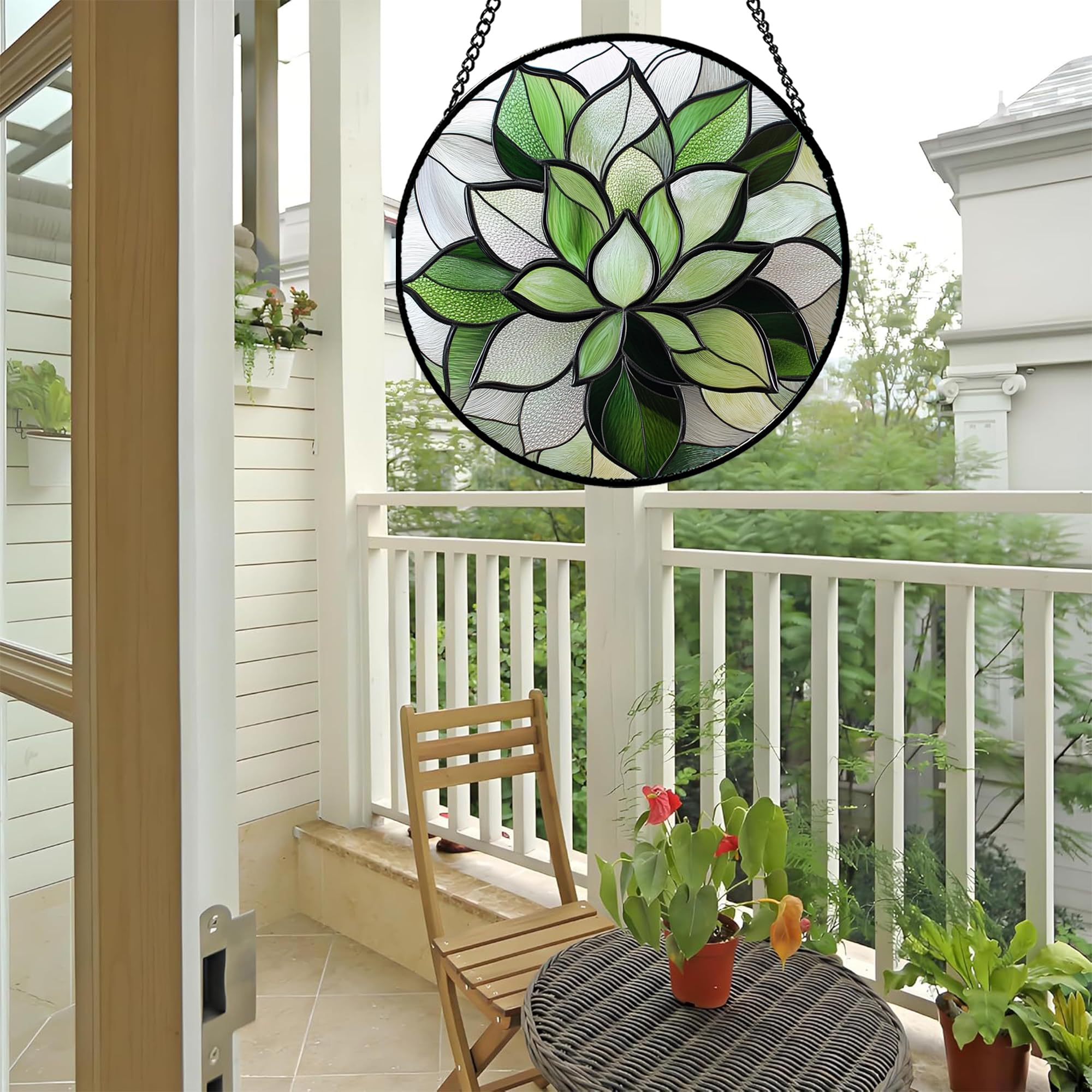 CRISGIF stained glass suncatcher features a durable chain for easy installation