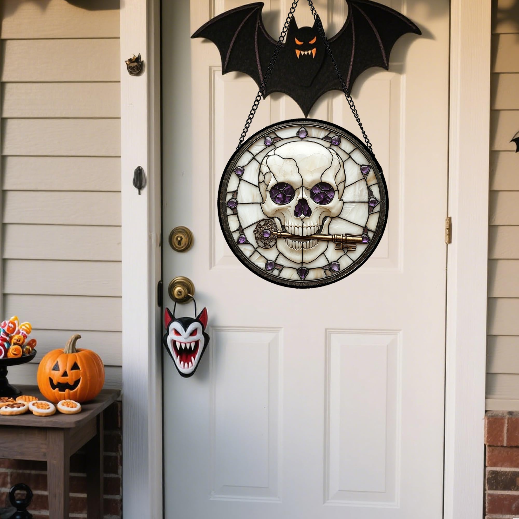 CRISGIF bats stained glass window hanging creates dynamic light play.