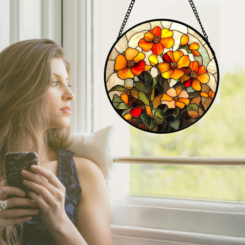 CRISGIF circular stained glass decor creates warm color casts