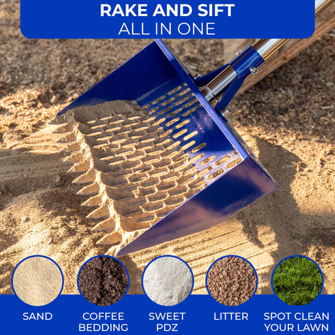 CRITTER FAVS 74-inch extendable handle reduces bending during coop chores.