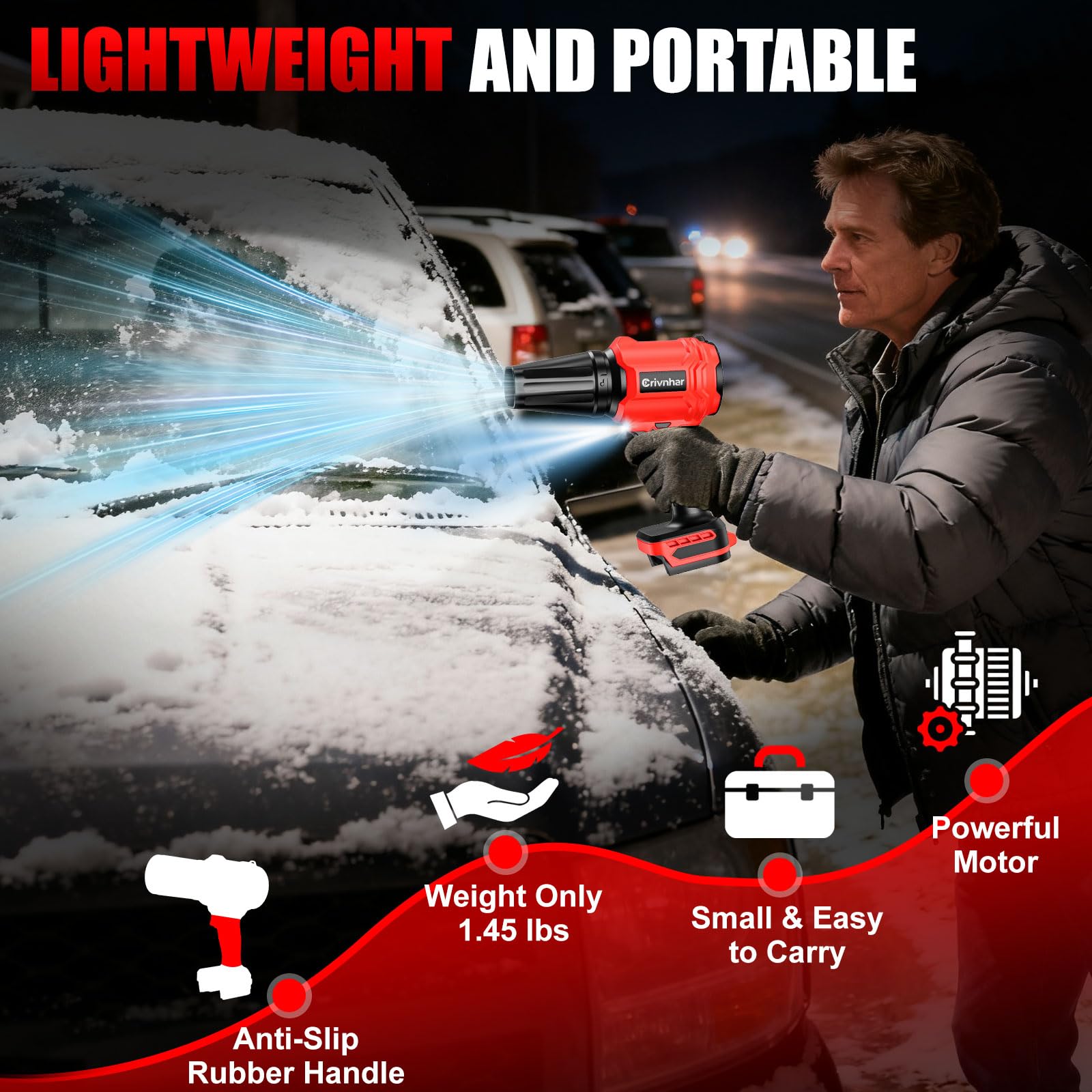 Crivnhar built-in LED light helps spot debris in dark areas