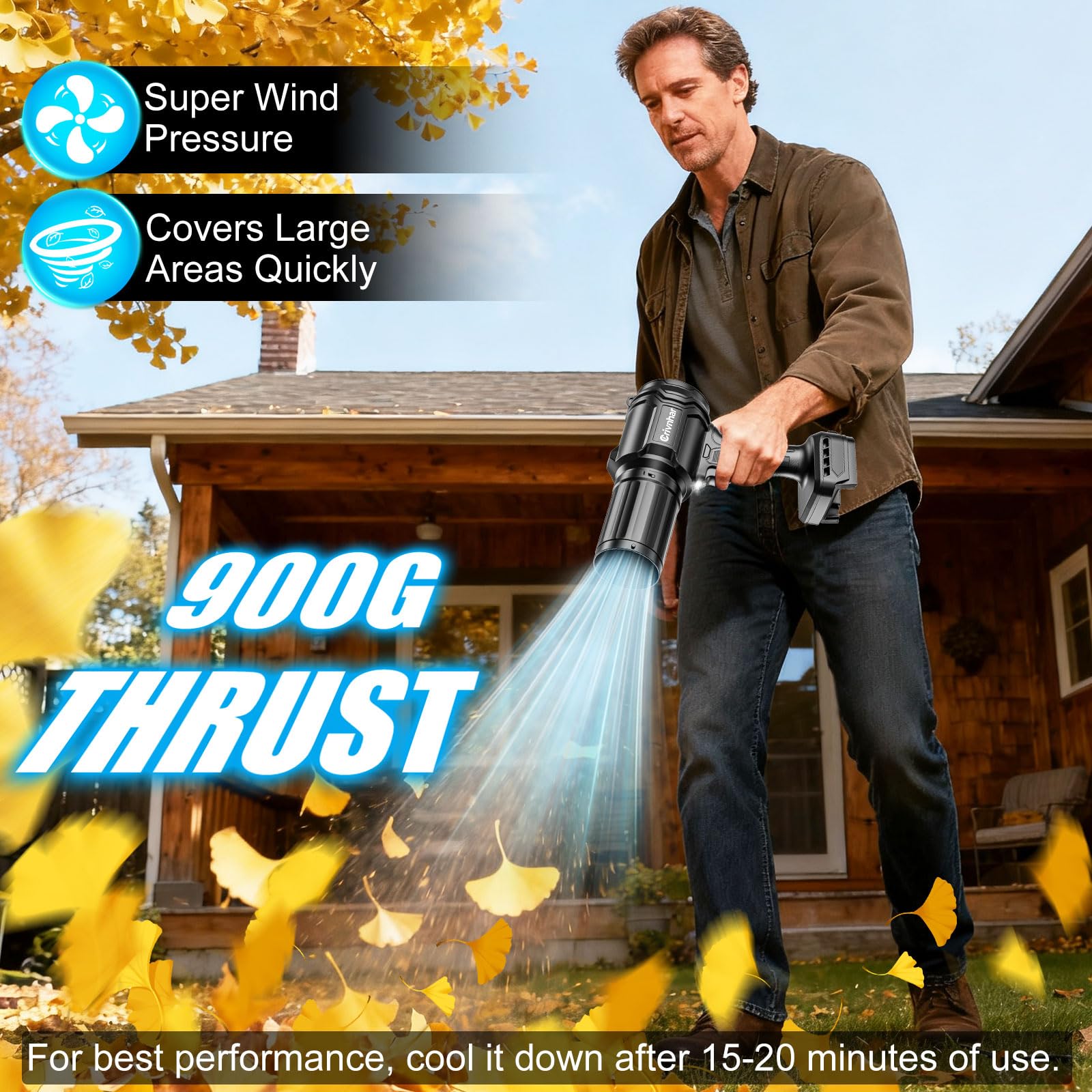 Crivnhar tapered nozzle provides broad airflow for drying patios.